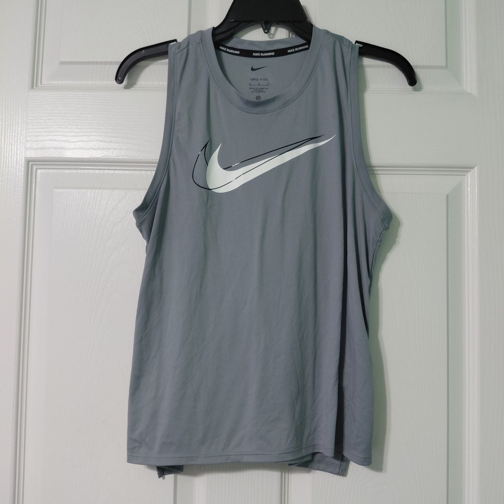 Nike Running Dri-FIT Tank Top Mens Medium Gray Swoosh Sleeveless DR7577-073